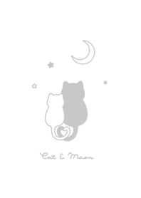 Cat & Moon 2 (snuggling)line/grayWH