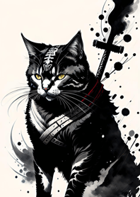 Ink wash cat samurai 7a37F0