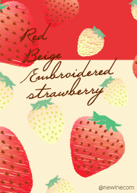 レッド ベージュ 刺繍 苺