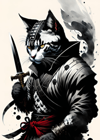Ink wash cat samurai 475C3B