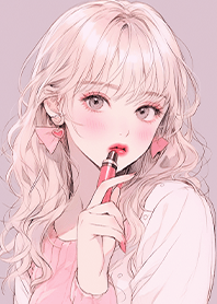 a girl with pink lipstick