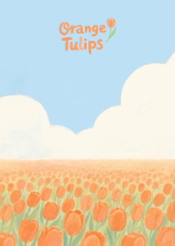 Field of Orange Tulips ( Green )