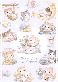 purple Fluffy Flowers and Cats