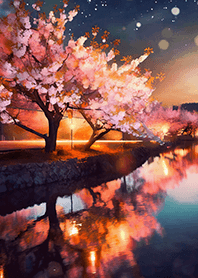 Beautiful night cherry blossoms#1603