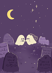 Purple Halloween Couple of Little Ghosts