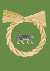 theme of a silver tabby cat at a shrine.