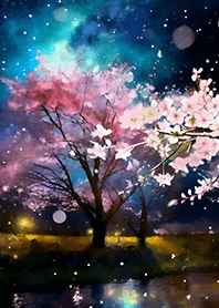 Beautiful night cherry blossoms#1369