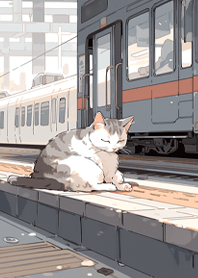 車站旁打瞌睡的貓咪