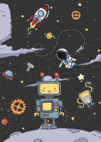 Astronaut and Robot in Outer Space