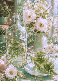 Beige White Flower Glass Time