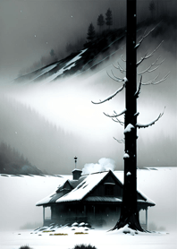 Peaceful snowy mountain cabin e5B0b6