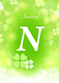 【N】イニシャル❤️幸運のクローバー 黄緑