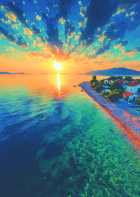 藍色 光耀海邊夕景