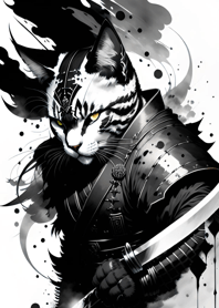 Ink wash cat samurai A1D370