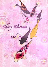 Cherry Blossoms and Koi  (pink)