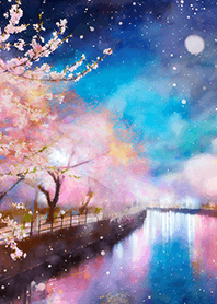 Beautiful night cherry blossoms#1895