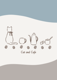 Cat and Cafe -blue brown-