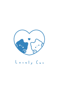 Pair Cats in Heart(line)/blue white