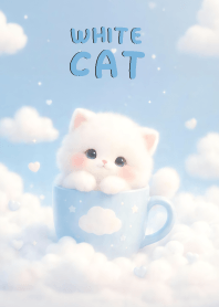 Cute White Cat In Sky Land