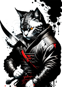 Ink wash cat samurai 149785