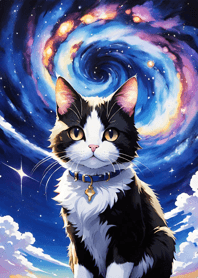 夜の月と星の猫 F72765