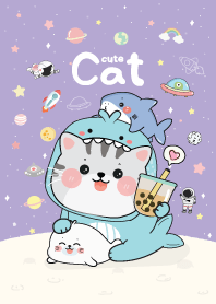Cat Whale Cute Galaxy Purple