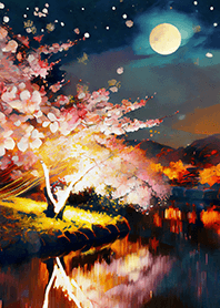 Beautiful night cherry blossoms#1835