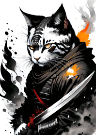 Ink wash cat samurai b5FFE5