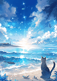 在看超美夢幻海邊的貓咪❤