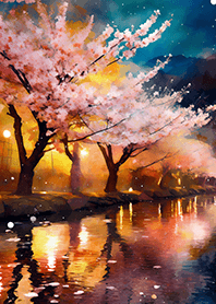 Beautiful night cherry blossoms#1177
