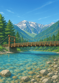 Alpine River Beneath Clear Blue