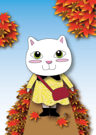 紅葉を愛でる猫