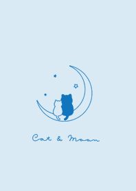 Pair Cats & Moon- aqua blue.