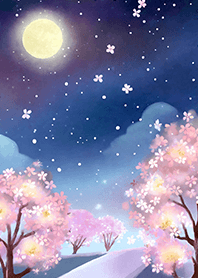 Beautiful night cherry blossoms#1011