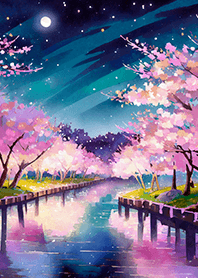 Beautiful night cherry blossoms#1013