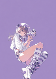 粉紅 紫色太空服與光線槍少女