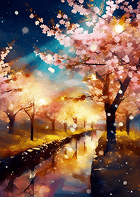 Beautiful night cherry blossoms#1079