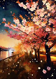 Beautiful night cherry blossoms#1382