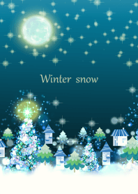 煌めく冬の町並みと木々