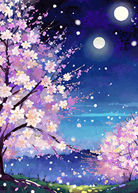 Beautiful night cherry blossoms#1157