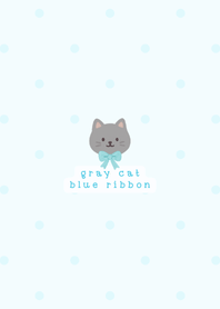 Grey Cat Blue Ribbon
