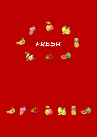 fresh fruits on red & beige JP