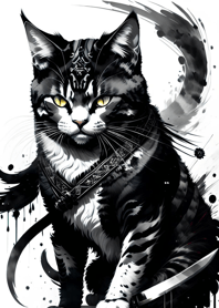 Ink wash cat samurai 8e110B