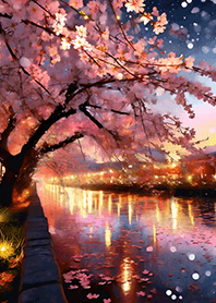 Beautiful night cherry blossoms#2690