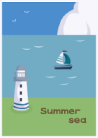 夏の海　/　灯台とヨット
