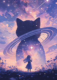 A girl and a cat on a planet