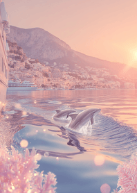 Purple Dolphins in Sunset Sea