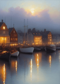 Dock morning mist sunset 227365