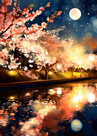 Beautiful night cherry blossoms#1146