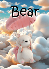 Cute bear in the sky, parachuting